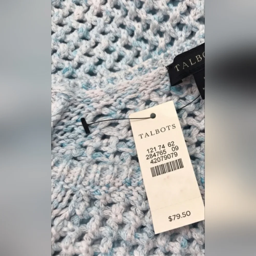 Y2K Talbots 100% Cotton Openwork Round-neck Crocheted Sweater Vest Blue& White - Picture 9 of 16